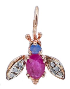 Rubies, Sapphires, Diamonds, Rose Gold and Silver Fly Shape Earrings