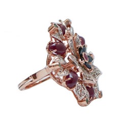 Rubies, Sapphires, Emeralds, Diamonds, Rose Gold and Silver Ring.