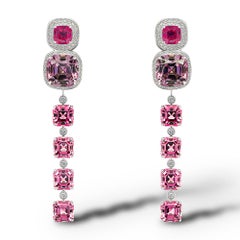 Rubies & Spinels Transformer Earrings, 18k White Gold Diamonds Rubies & Spinels