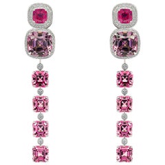 Rubies 
Spinels Transformer Earrings, 18k White Gold Diamonds Rubies 
Spinels