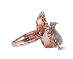 Rubies, Tsavorite, Diamonds, Rose Gold and Silver Peacock Ring.