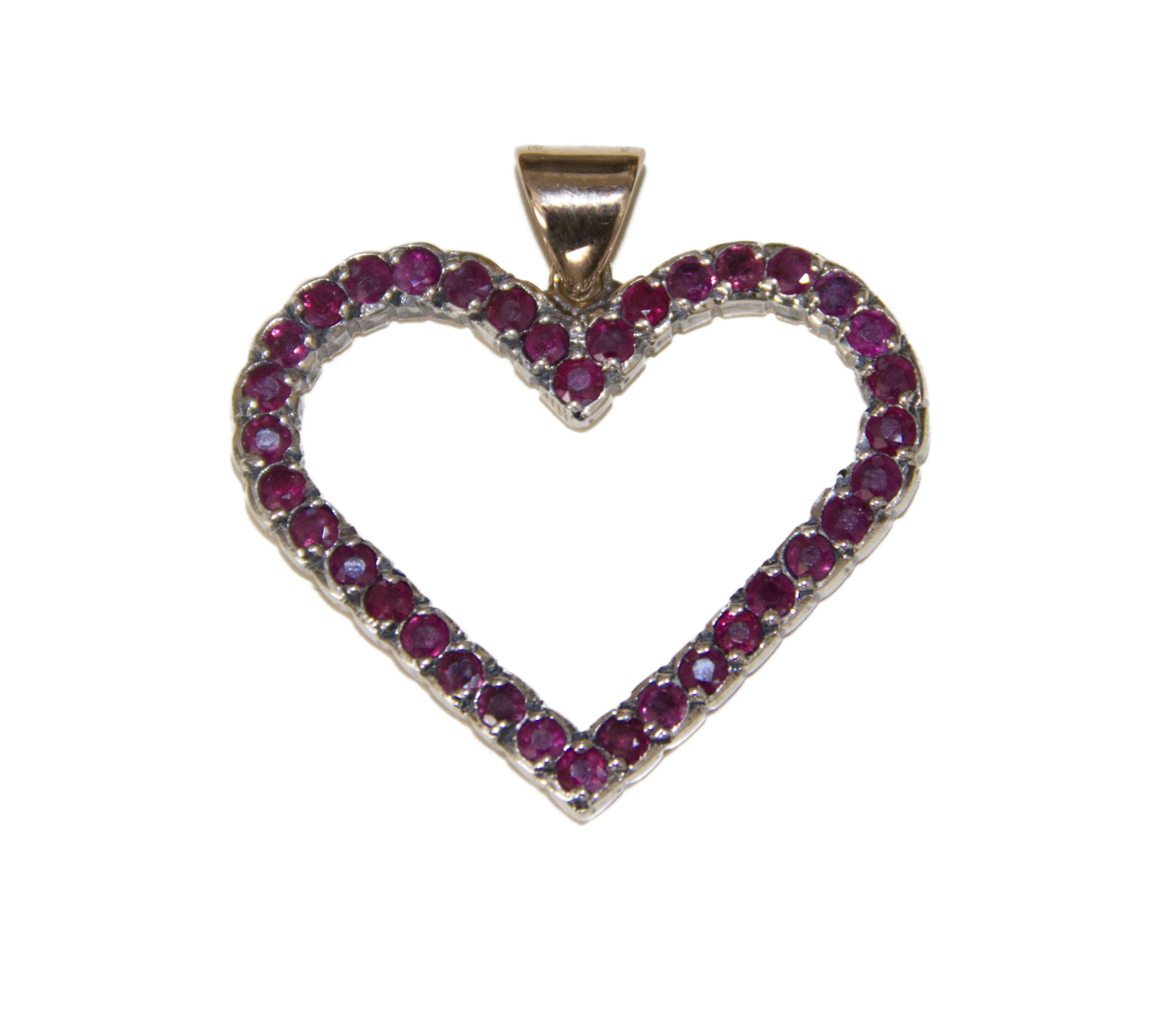 Brilliant Cut Rubies Yellow Gold 9 Karat Pendant Necklace For Sale