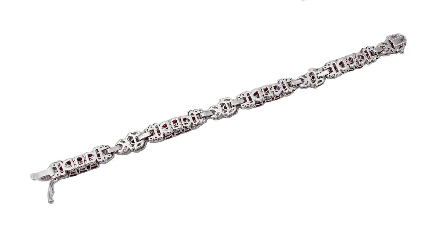 Retro Rubies, Diamond, 14 Karat White Gold Link Bracelet For Sale