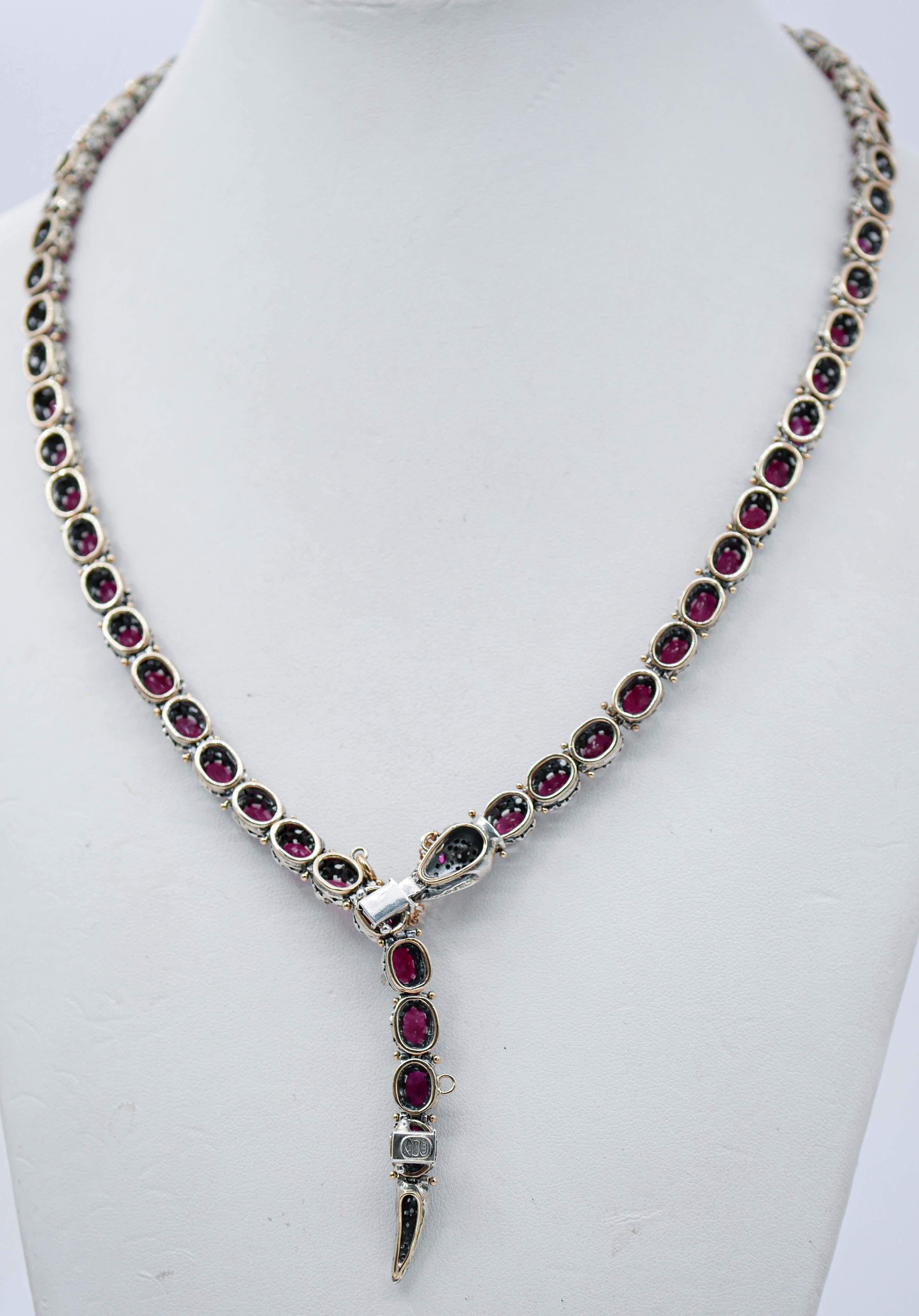 Rubies, Diamonds, Stones, Rose Gold and Silver Retro Snake Necklace In New Condition For Sale In Marcianise, Marcianise (CE)