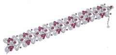 Rubies, Diamonds, 14 Kt White Gold Bracelet