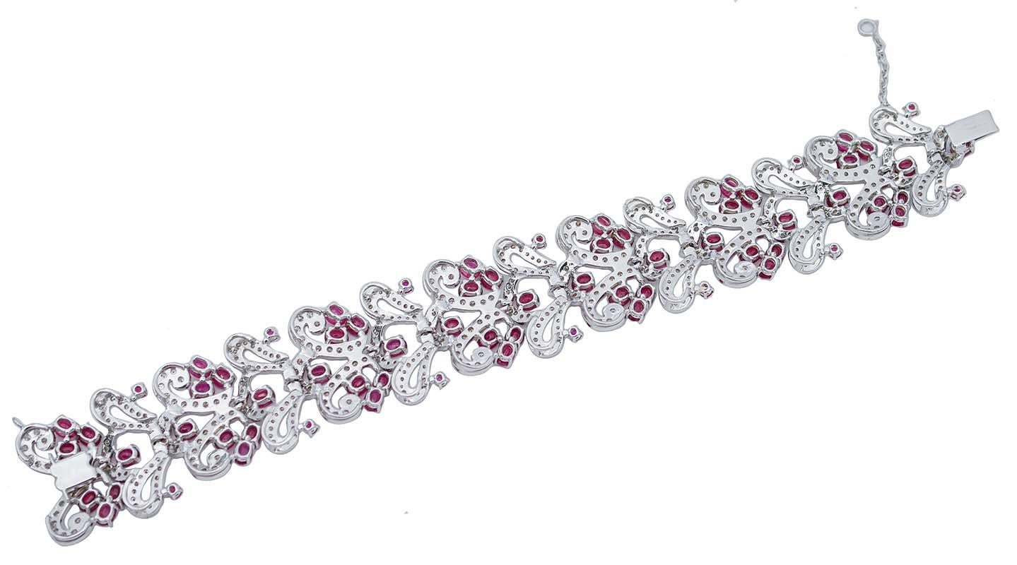 Retro Rubies, Diamonds, 14 Kt White Gold Bracelet For Sale