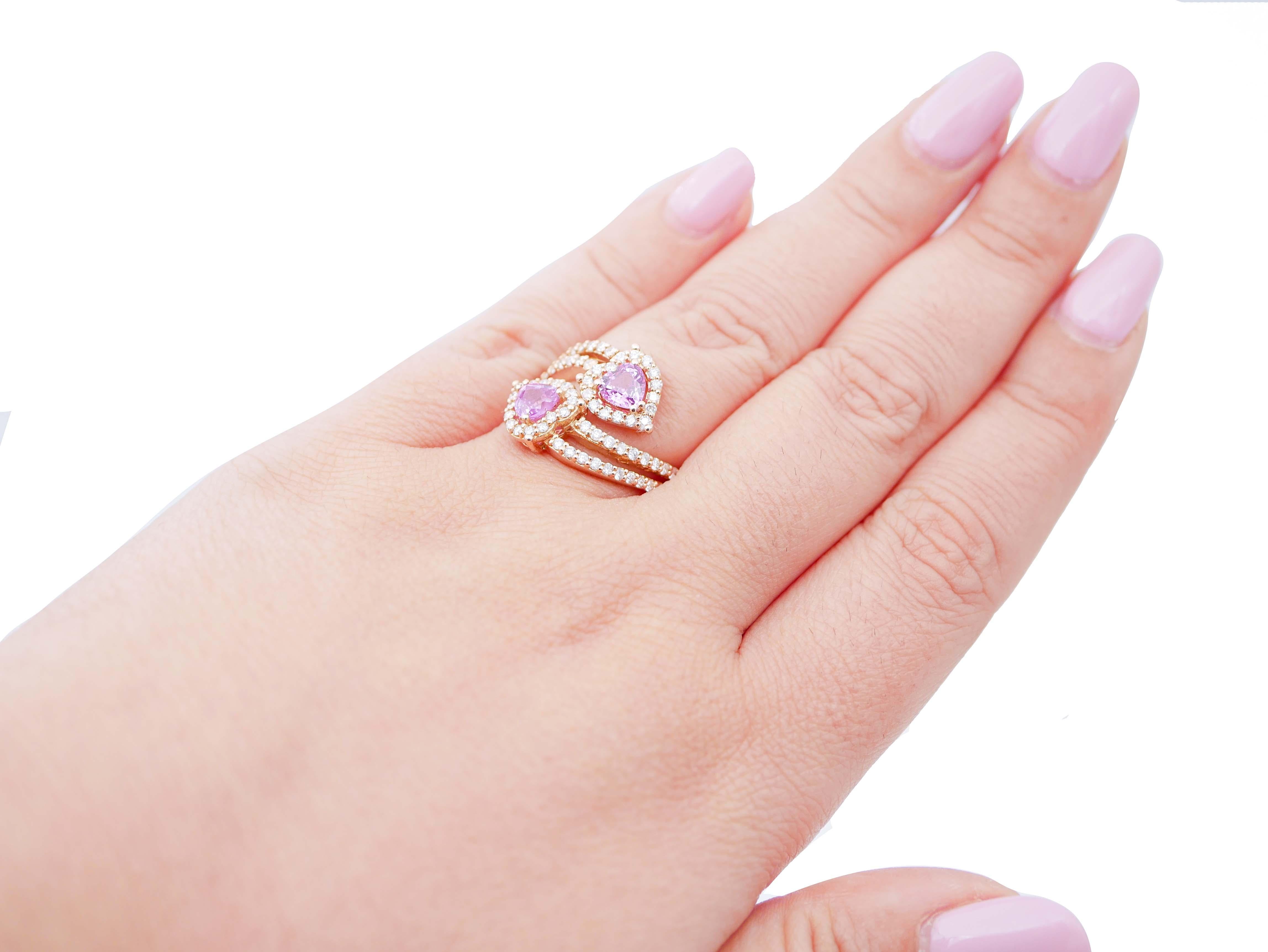 Women's Rubies, Diamonds, 18 Karat Rose Gold Modern Ring.