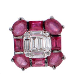 Rubies, Diamonds, 18 Karat White Gold Stud Earrings