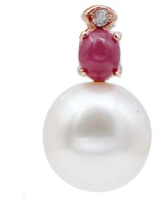 Rubies, Diamonds, Baroque Pearl, 14 Karat Rose Gold Stud Earrings