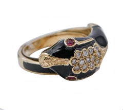 Rubies, Diamonds, Enamel, 18 Karat Yellow Gold Snake Ring