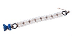 Rubies, Diamonds, Lapis, Pearls, Onyx, 9 Kt Rose Gold and Silver Beaded Bracelet
