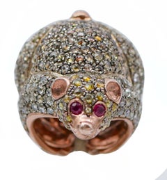 Rubies, Diamonds, Rose Gold and Silver Bear Ring