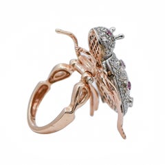 Rubies, Diamonds, Rose Gold and Silver Ladybug Shape Ring