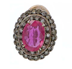 Rubies, Diamonds, Rose Gold and Silver Retrò Earrings