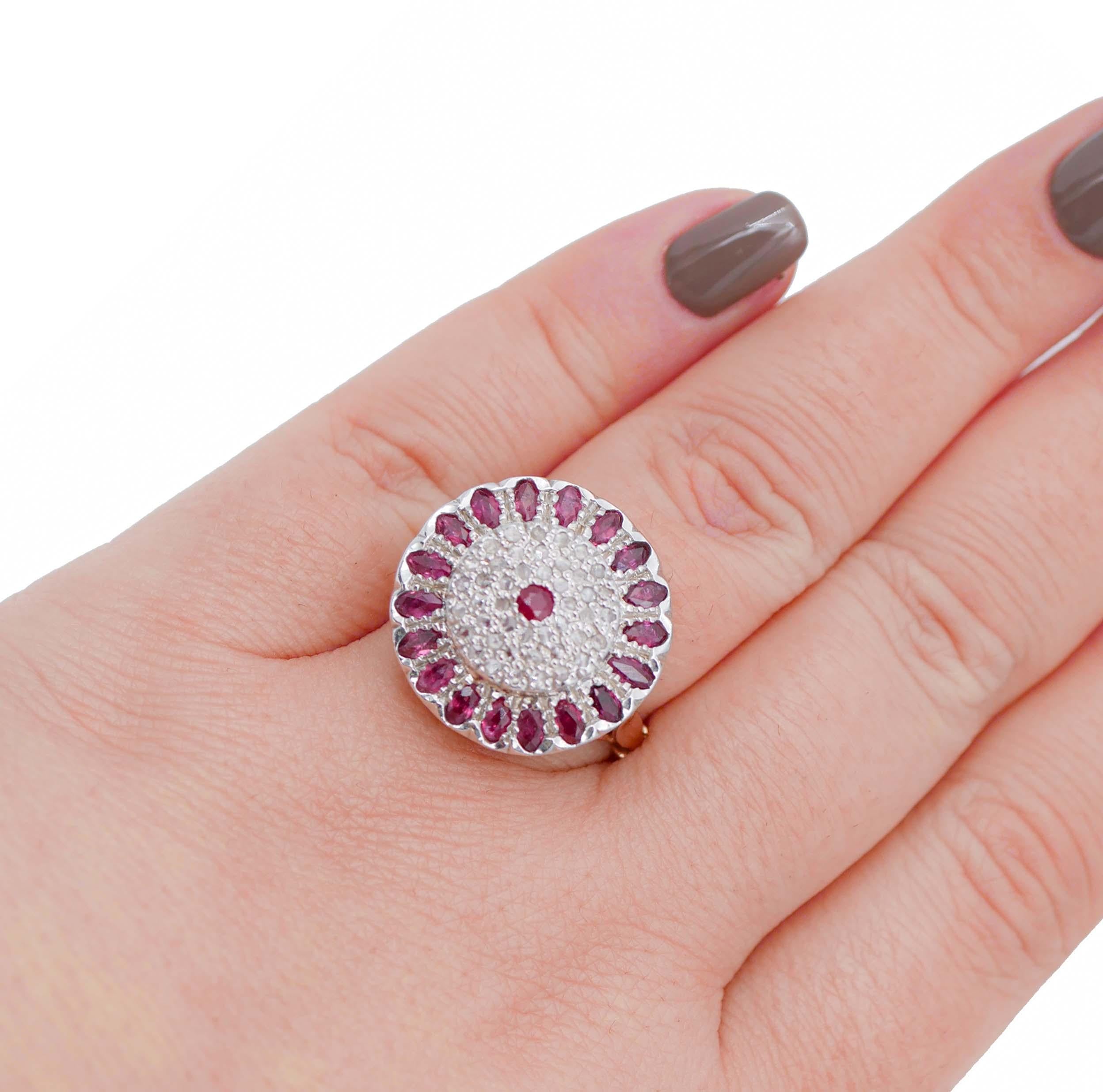 Rubies, Diamonds, Rose Gold and Silver Ring For Sale at 1stDibs