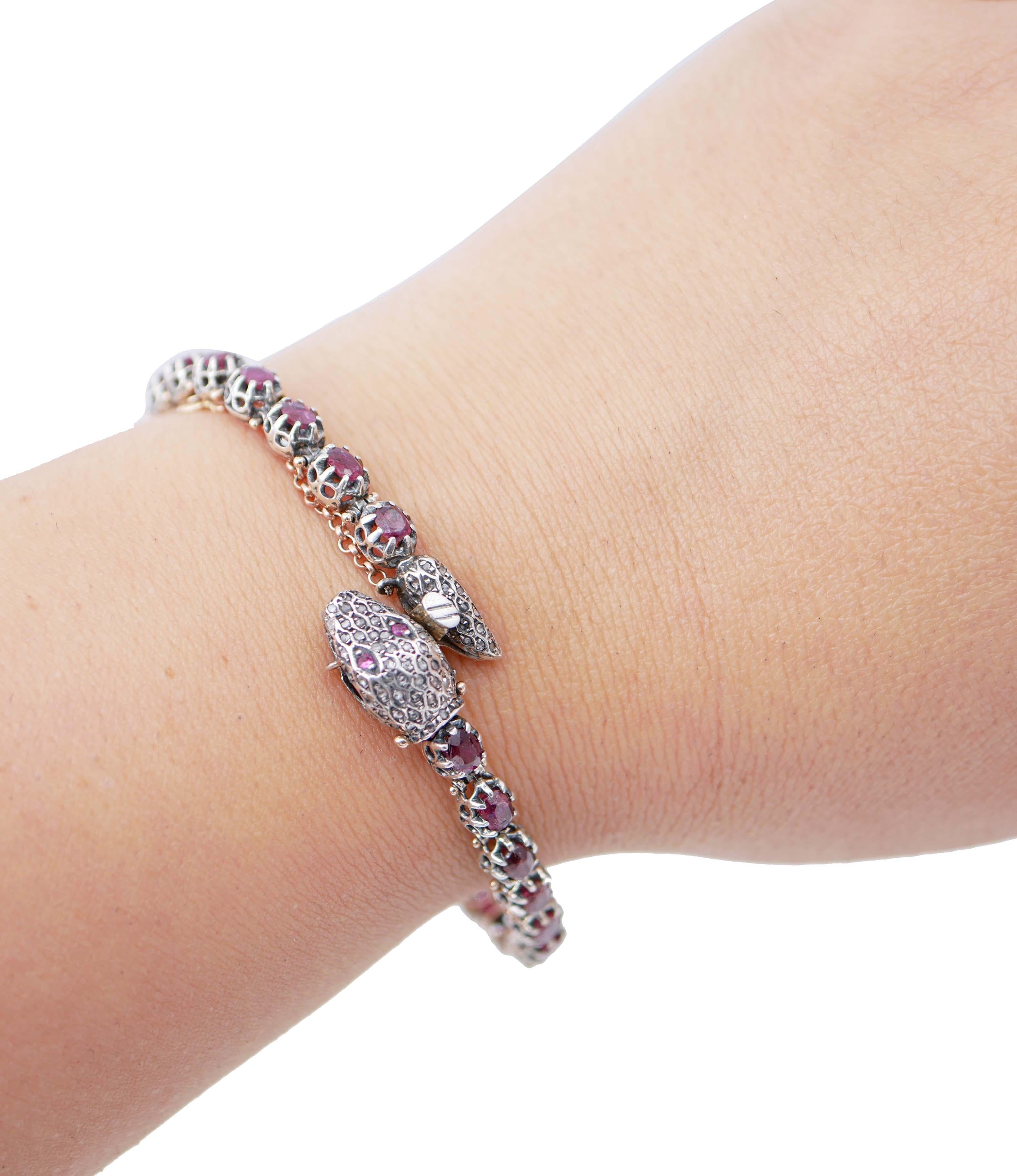 Rubies, Diamonds, Rose Gold and Silver Snake Bracelet In New Condition For Sale In Marcianise, Marcianise (CE)