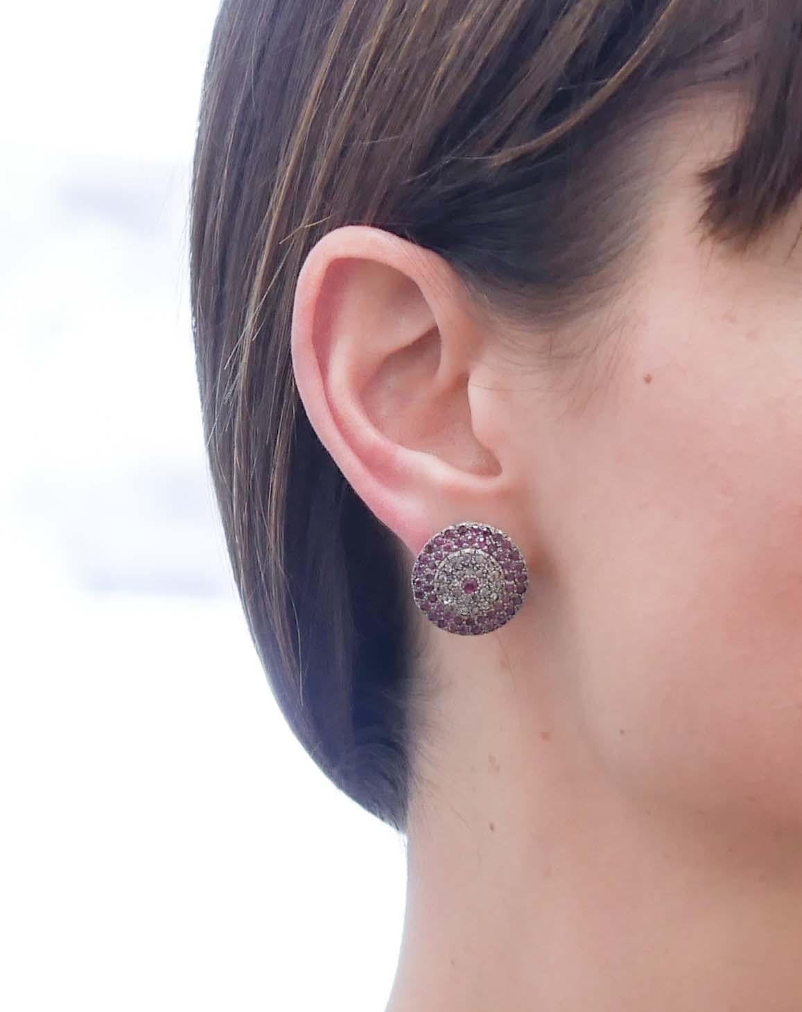 Pendientes de rubíes, diamantes, oro rosa y plata en Bueno estado para la venta en Marcianise, Marcianise (CE)