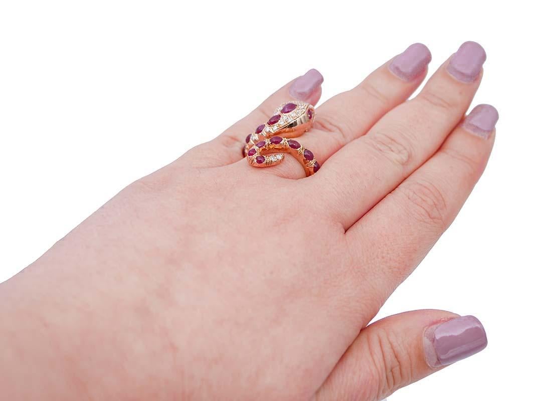 Women's Rubies, Diamonds, Rose Gold Snake Shape Ring