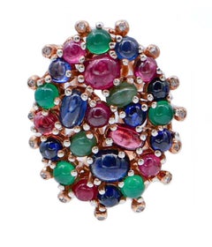 Rubies, Emeralds, Sapphires,  Agate, Diamonds, Rose Gold and Silver Earrings