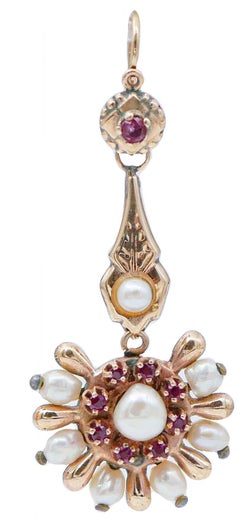 Rubies, Pearls, Rose Gold Retrò Earrings.