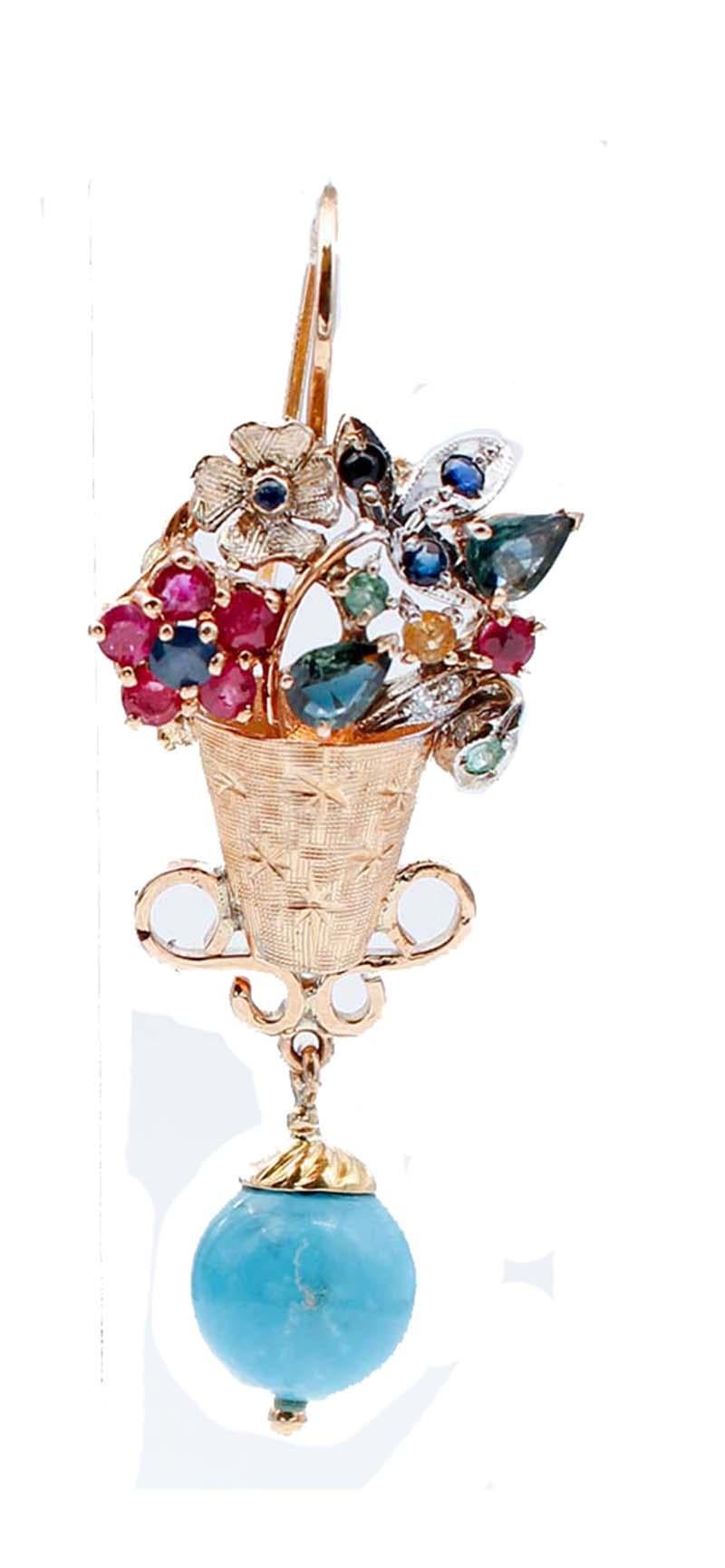 SHIPPING POLICY: 
No additional costs will be added to this order.
Shipping costs will be totally covered by the seller (customs duties included). 

Fantastic dangle  basket -shape earrings in 14 karat rose and white gold structure mounted with gold