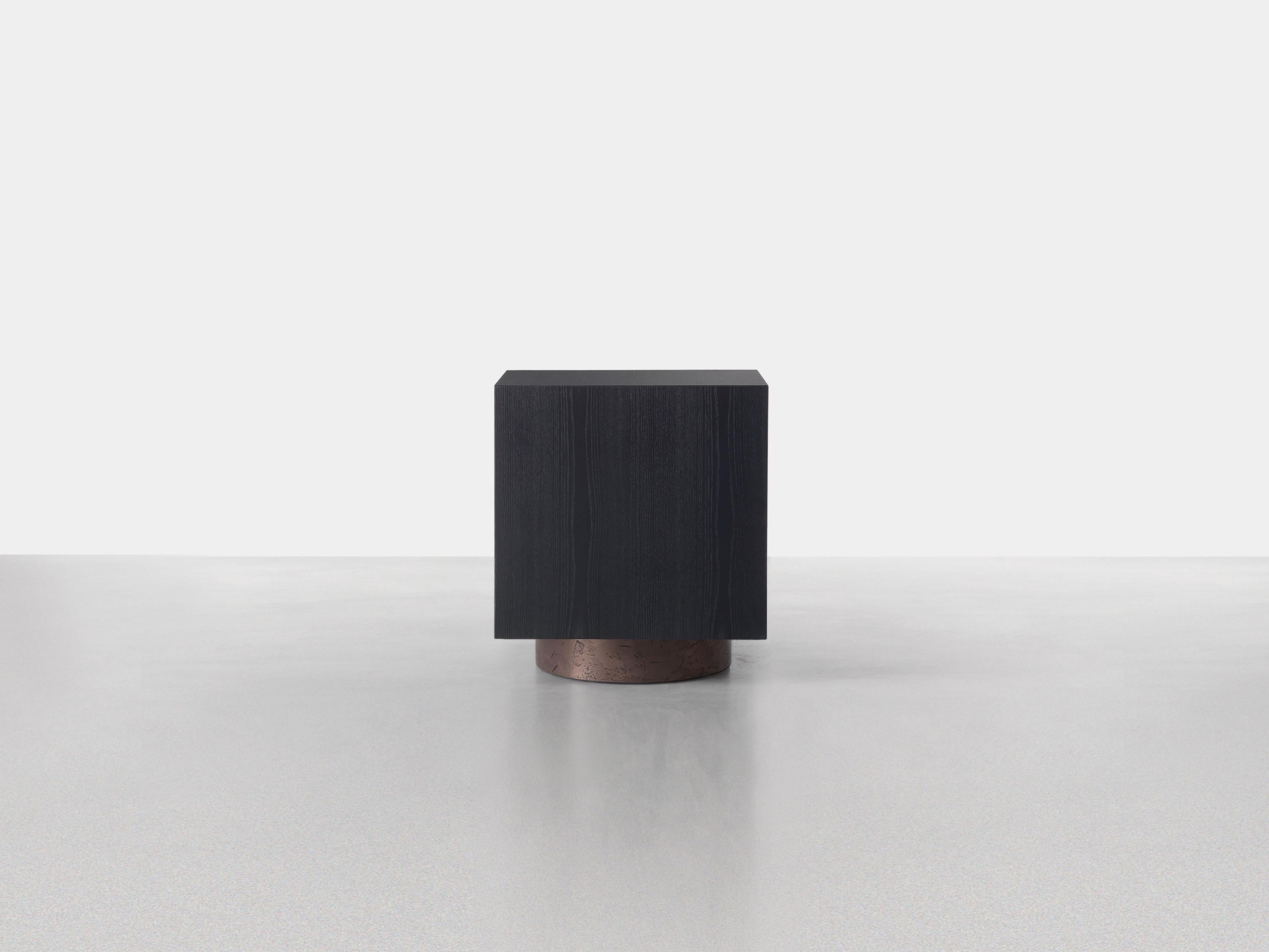 Rubik Container by Somaschini
Dimensions: W 50 x D 50 x H 60 cm
Materials: Plywood structure and door with workmanship at 45 degrees. Doors with push-pull system opening. Internal compartment with bronze glass shelf. The element is modular as