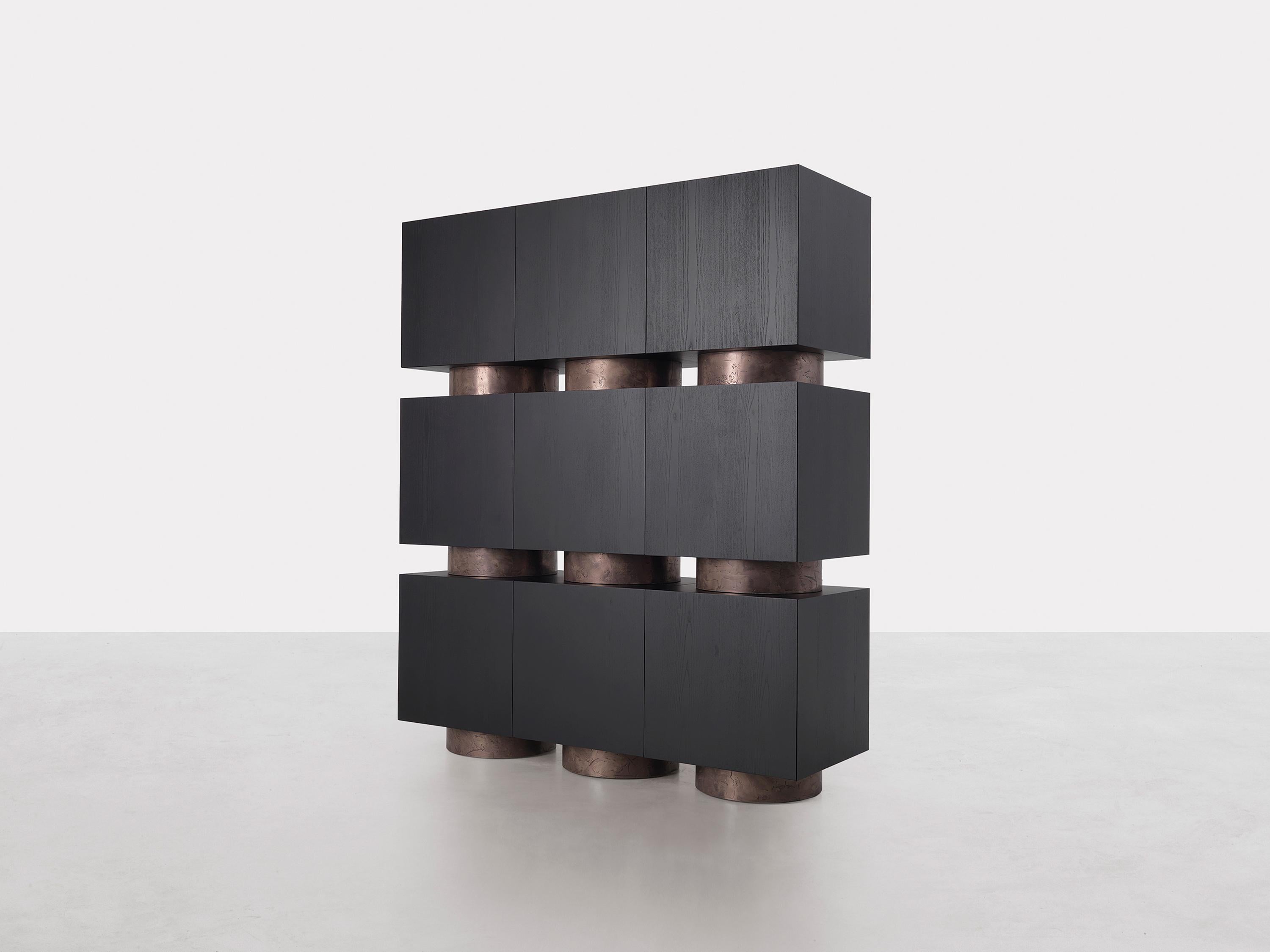 Modern Rubik, Modular black Ash cubic cabinet, Dainelli Studio for Somaschini, Italy For Sale
