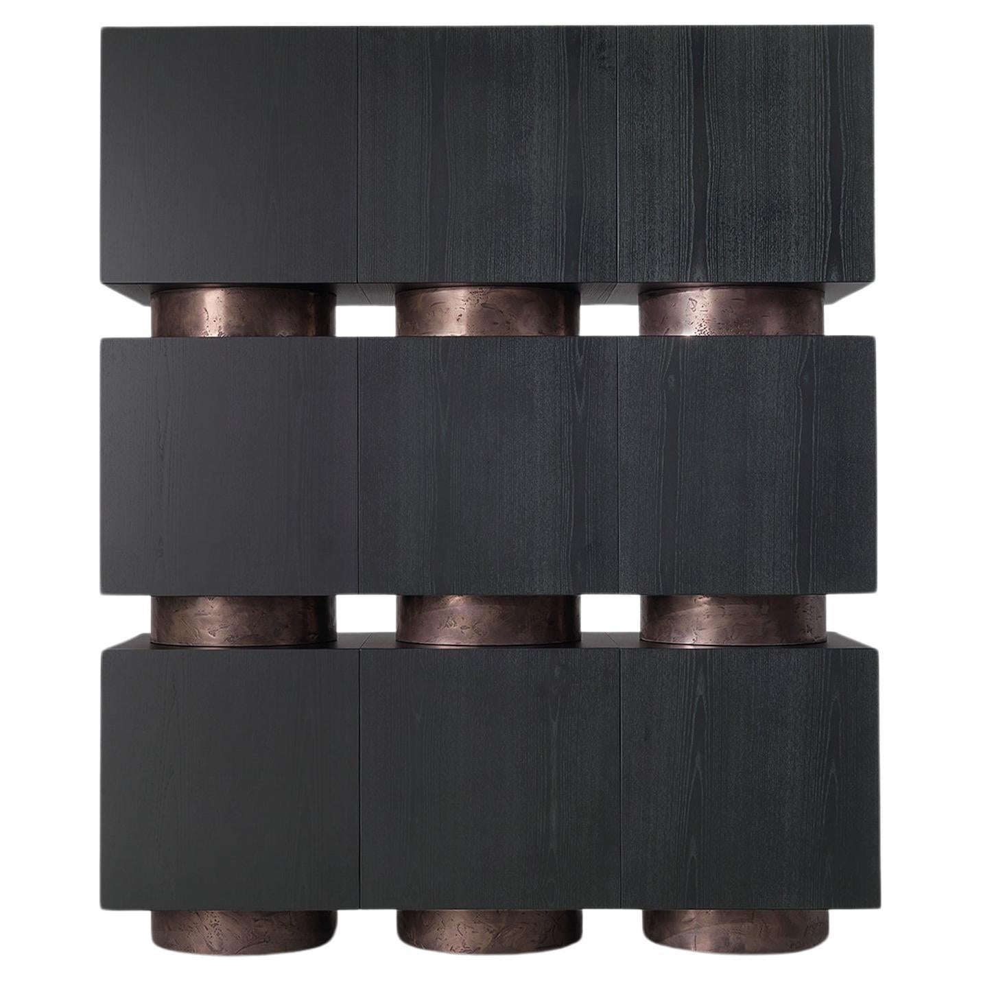 Rubik, Modular black Ash cubic cabinet, Dainelli Studio for Somaschini, Italy