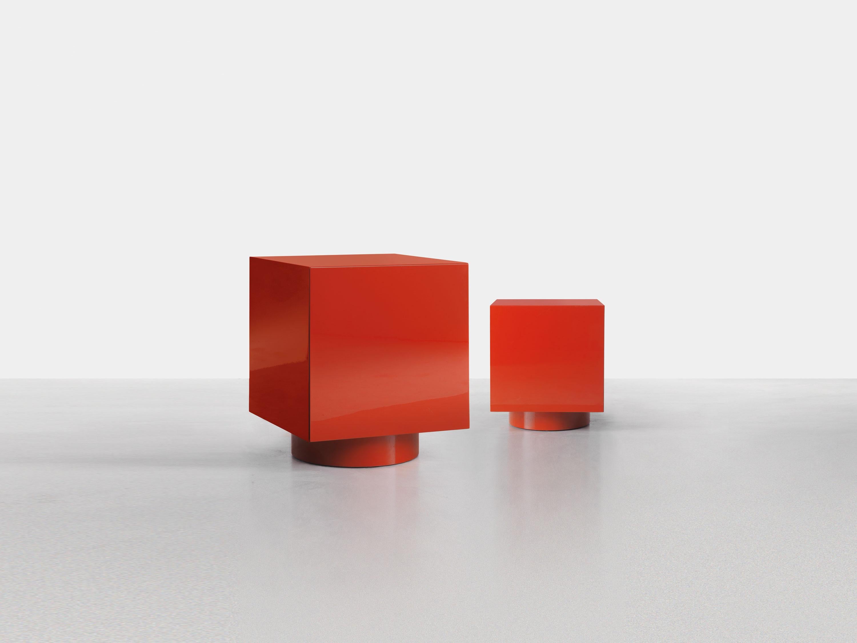 Polished Rubik, modular coral red cubic container, Dainelli Studio for Somaschini, Italy For Sale