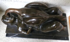 Rubin, French B. 1841 Leda And The Swan, Bronze Sculpture On Marble Plinth