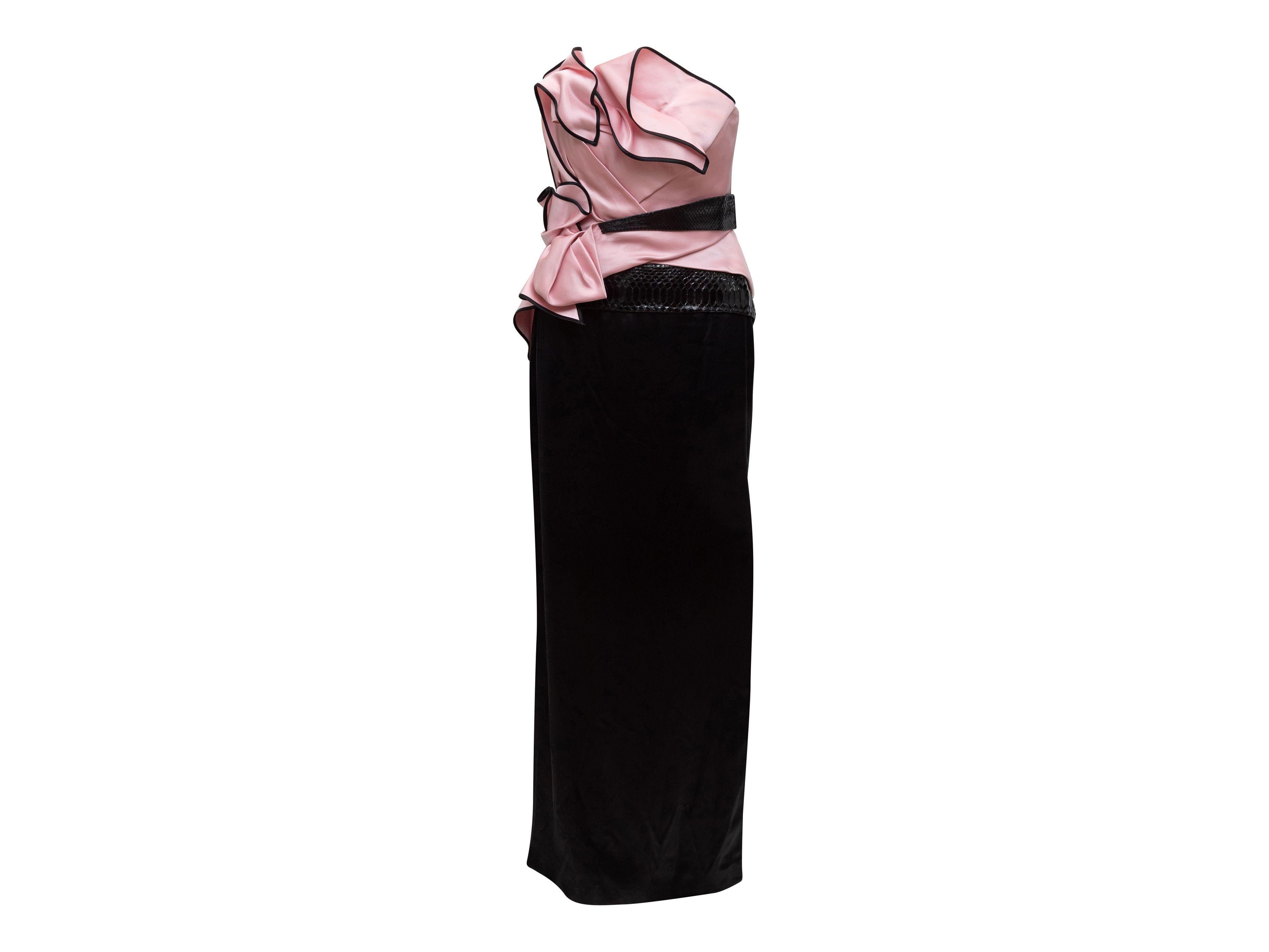 Rubin Singer Black & Pink Strapless Gown In Good Condition In New York, NY