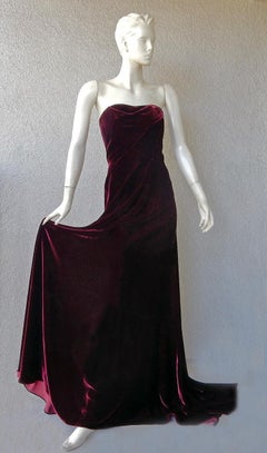 Rubin Singer Demi Couture Wine Velvet Strapless Gown Dress