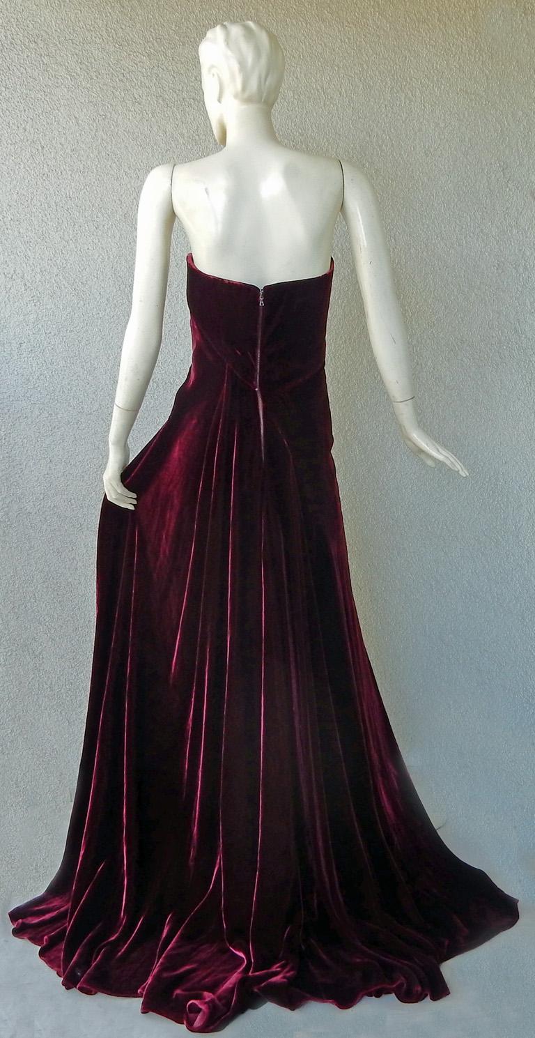 Rubin Singer Demi Couture Wine Velvet Strapless Gown Dress For Sale 2