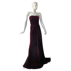 Rubin Singer Demi Couture Wine Velvet Strapless Gown Dress