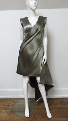 Rubin Singer New Gunmetal Silk Dress with Draping