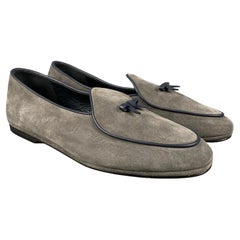 RUBINACCI Size 11 Grey Navy Solid Leather Slip On Loafers
