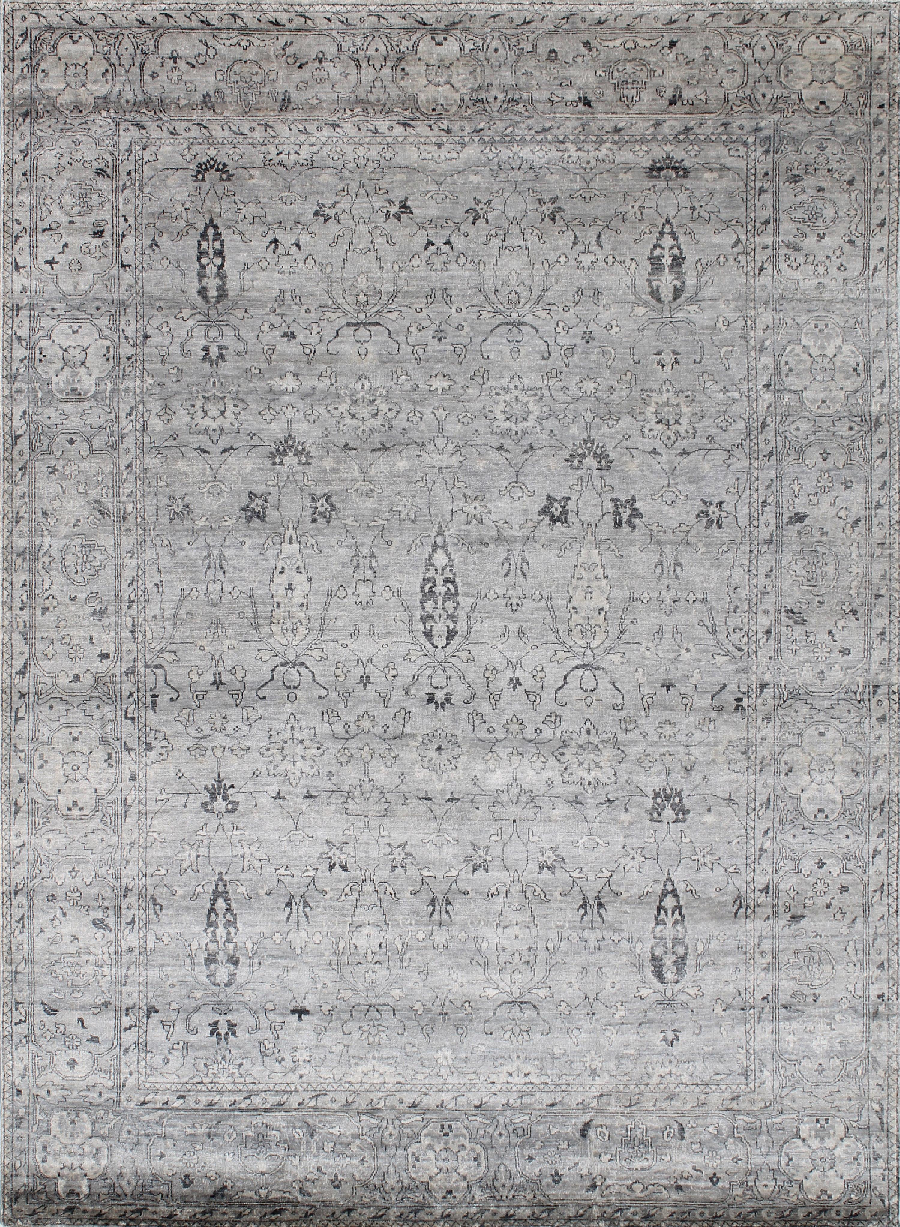 Other RUBINE Hand Knotted Traditional Silk Rug in Taupe & Blue Brown Colours by Hands For Sale