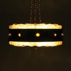 RUBINPENDEL by Vitrika 1970s. Vintage Danish brass & pressed glass pendant