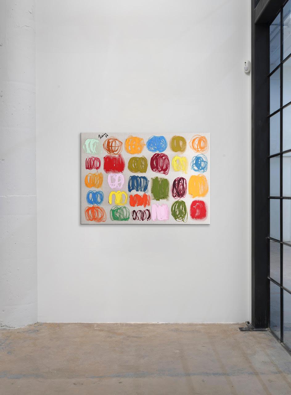 Opera d'arte astratta contemporanea. Pittura a olio colorata su tela di lino non spalmata - Painting di Rubins J. Spaans