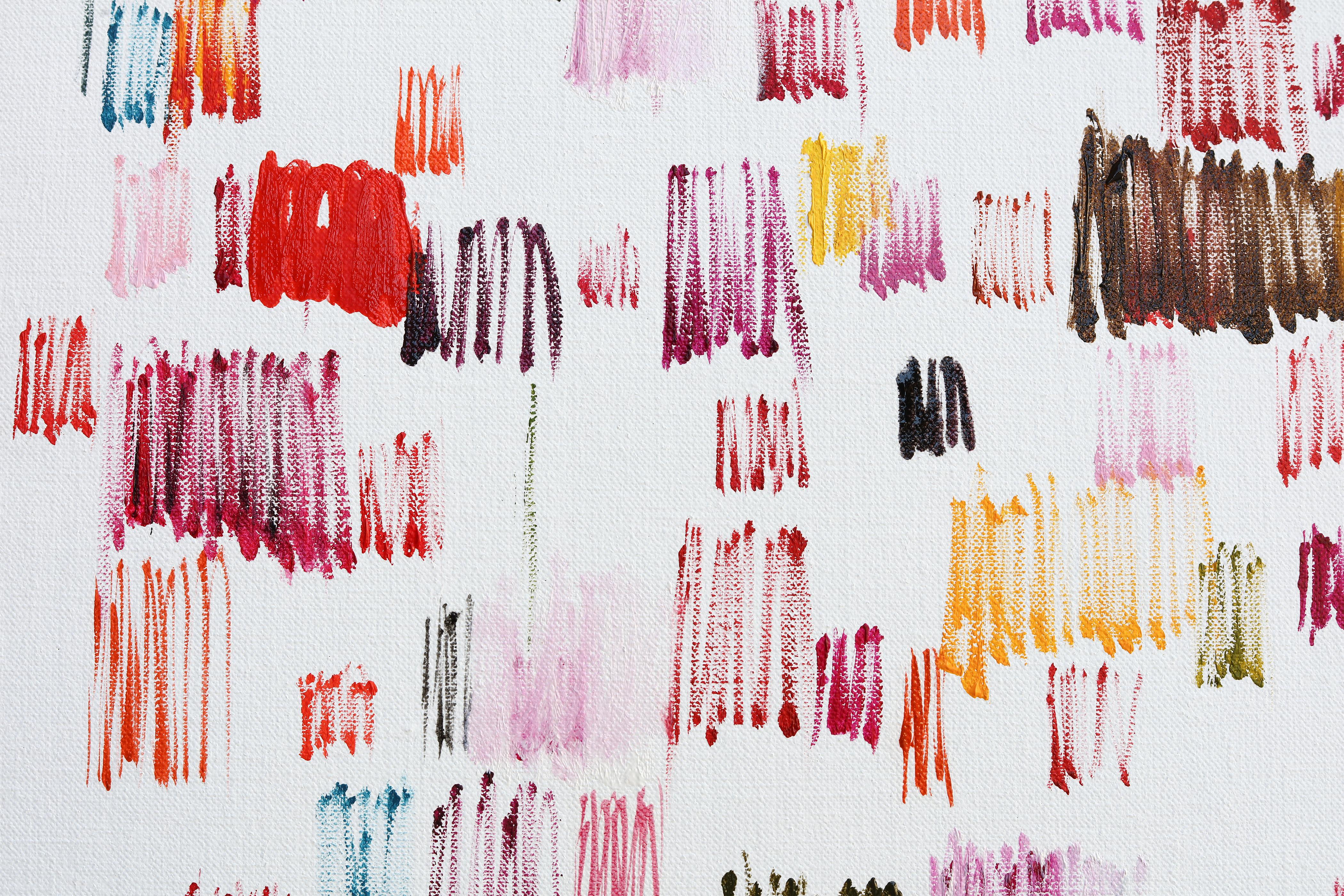 Pittura ad olio astratta contemporanea e colorata su tela di lino - Abstract Painting Grigio di Rubins J. Spaans