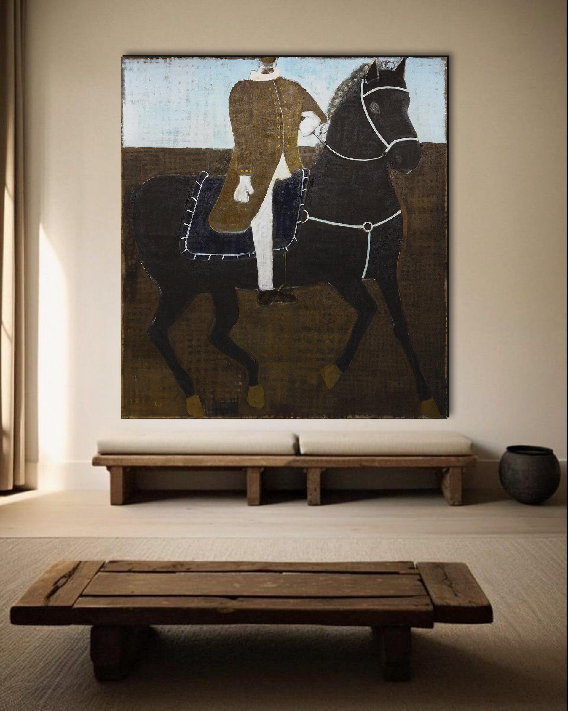 Ritratto equestre contemporaneo. Pittura ad olio di cavallo di grandi dimensioni 200 x 180 cm - Painting di Rubins J. Spaans