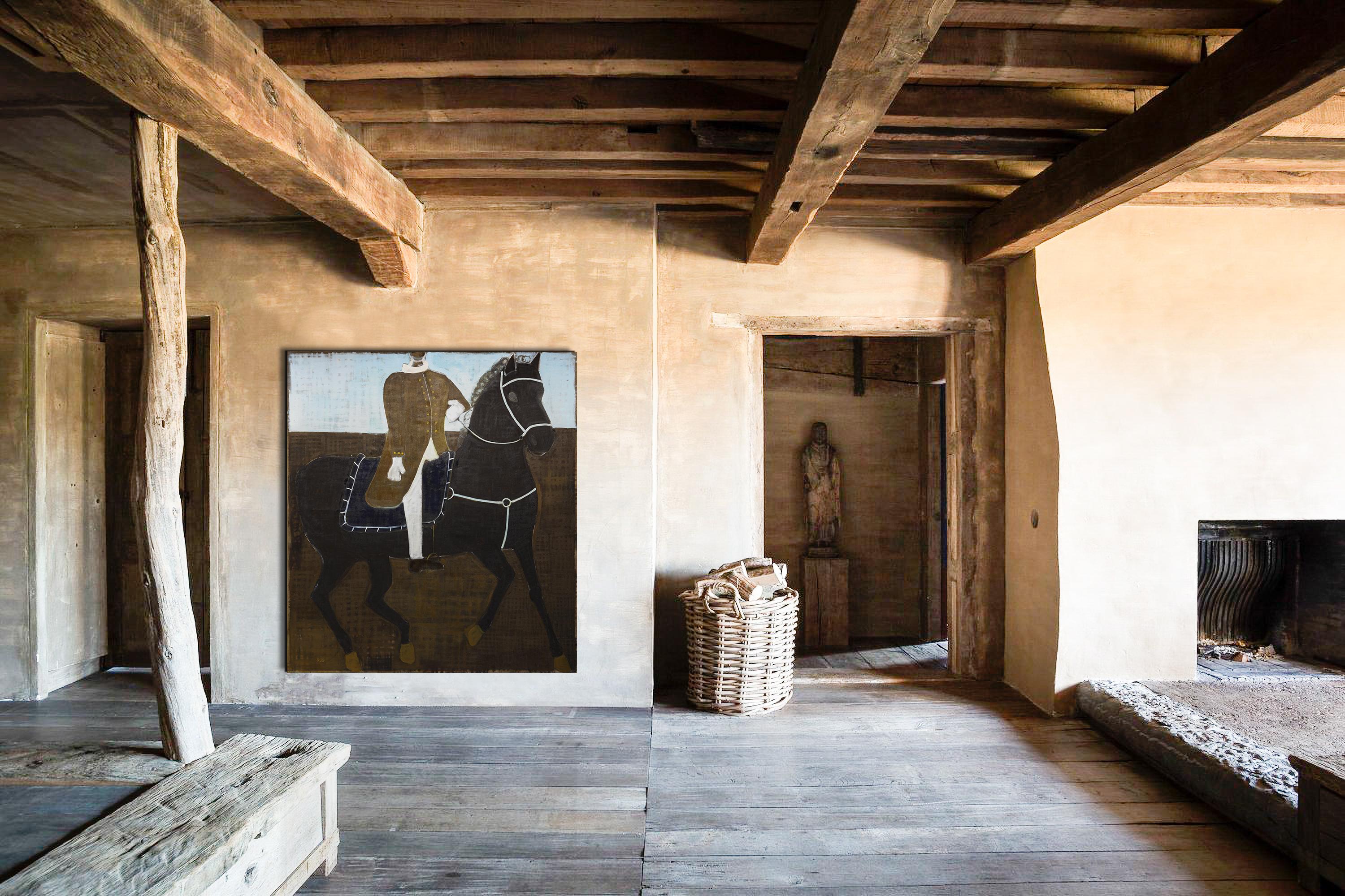 Ritratto equestre contemporaneo. Pittura ad olio di cavallo di grandi dimensioni 200 x 180 cm - Painting Contemporaneo di Rubins J. Spaans