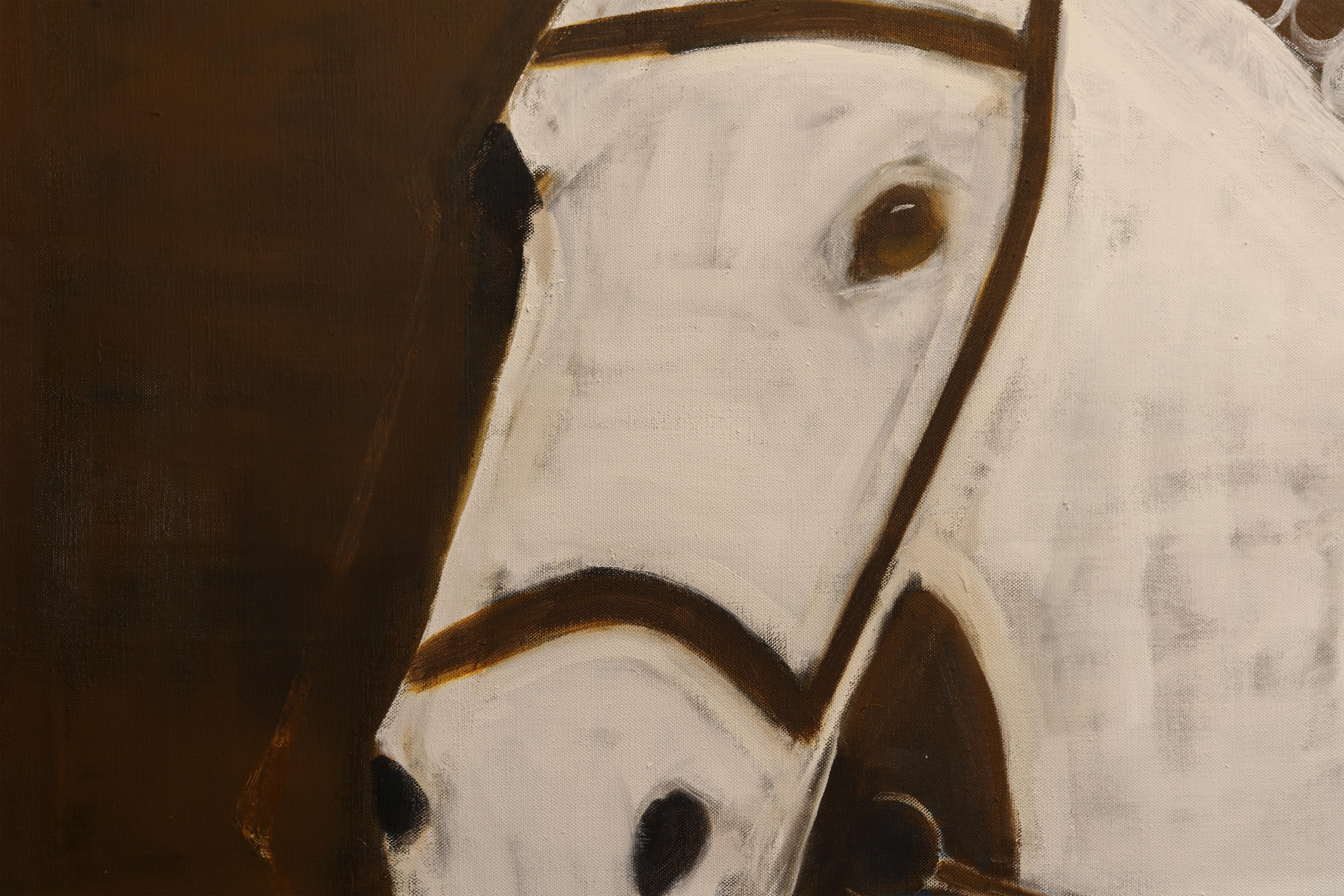 Zeitgenössisches großes Ölgemälde eines Pferdes. Pferd Ölgemälde 200 x 250 cm im Angebot 8