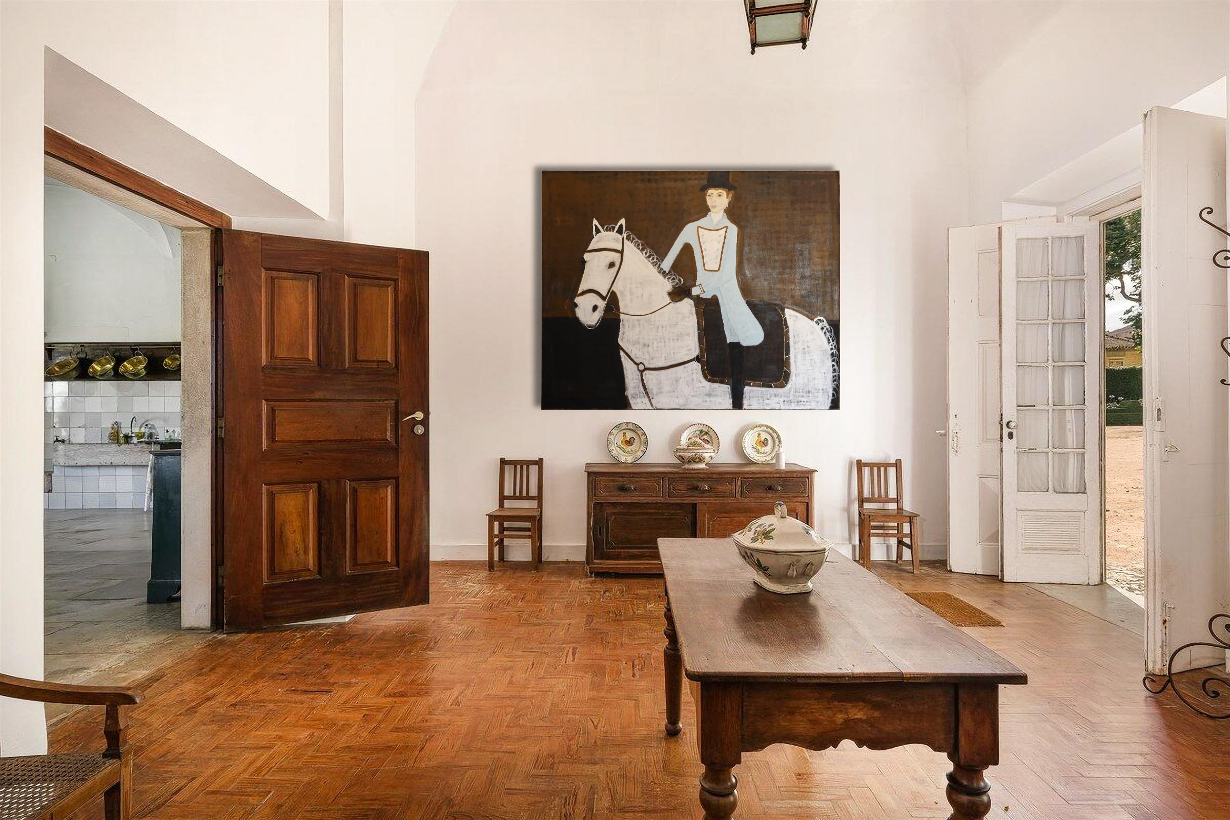 Zeitgenössisches großes Ölgemälde eines Pferdes. Pferd Ölgemälde 200 x 250 cm (Schwarz), Animal Painting, von Rubins J. Spaans