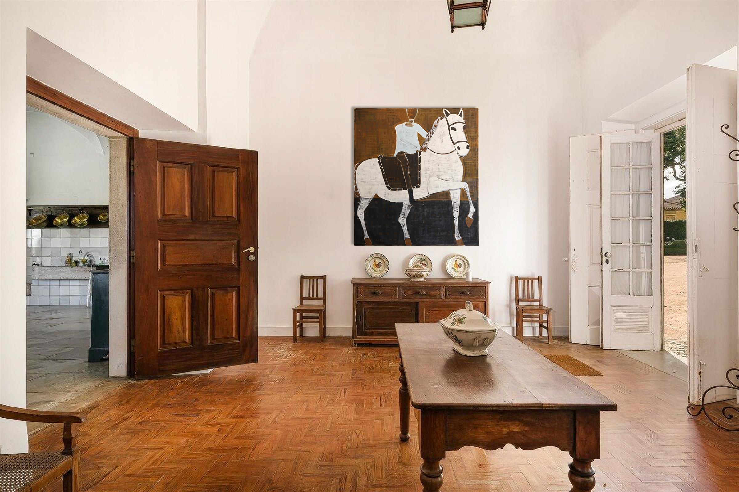 Peinture équestre contemporaine de grande taille. Peinture de cheval 200 x 180 cm - Painting de Rubins J. Spaans