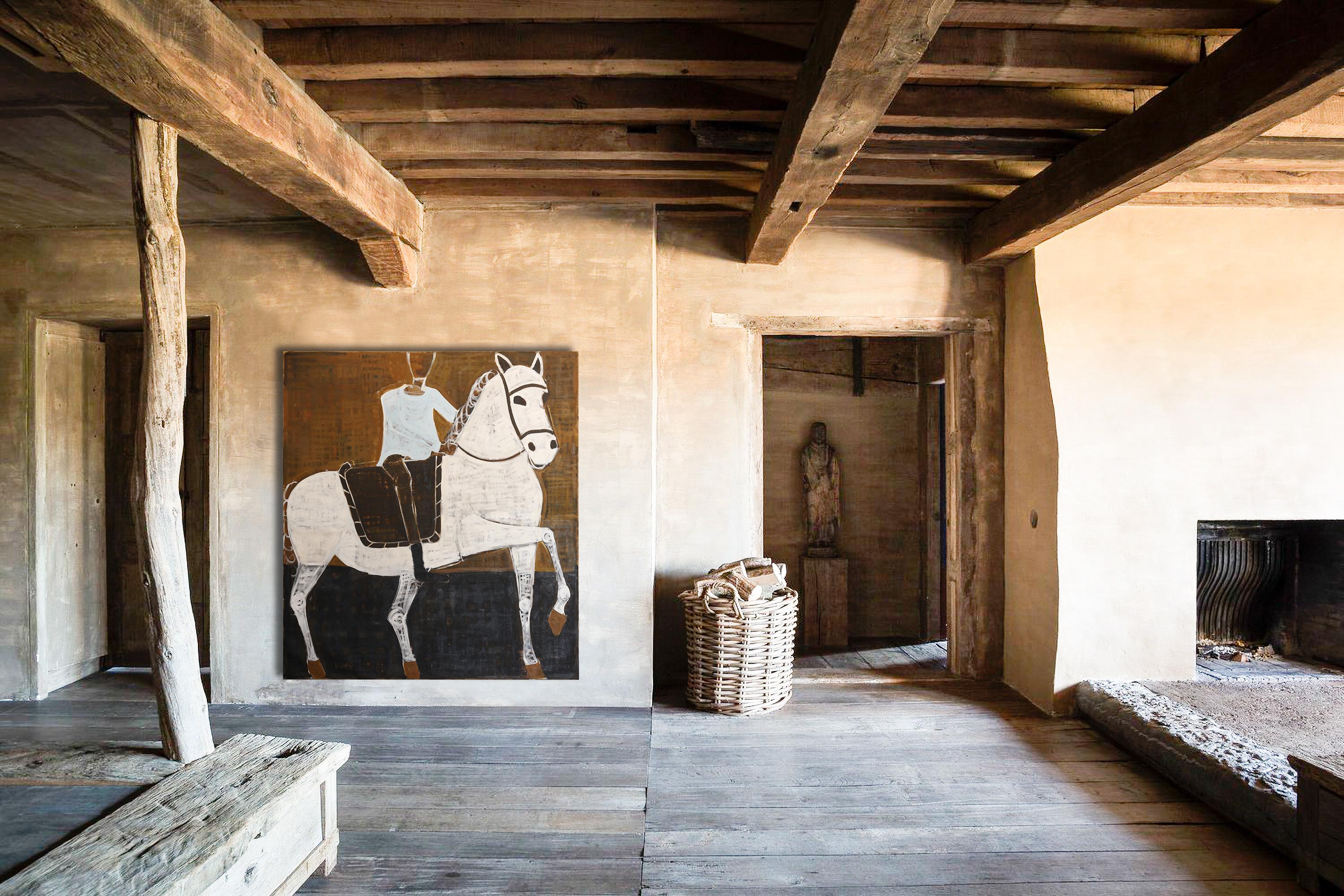 Peinture équestre contemporaine de grande taille. Peinture de cheval 200 x 180 cm - Contemporain Painting par Rubins J. Spaans