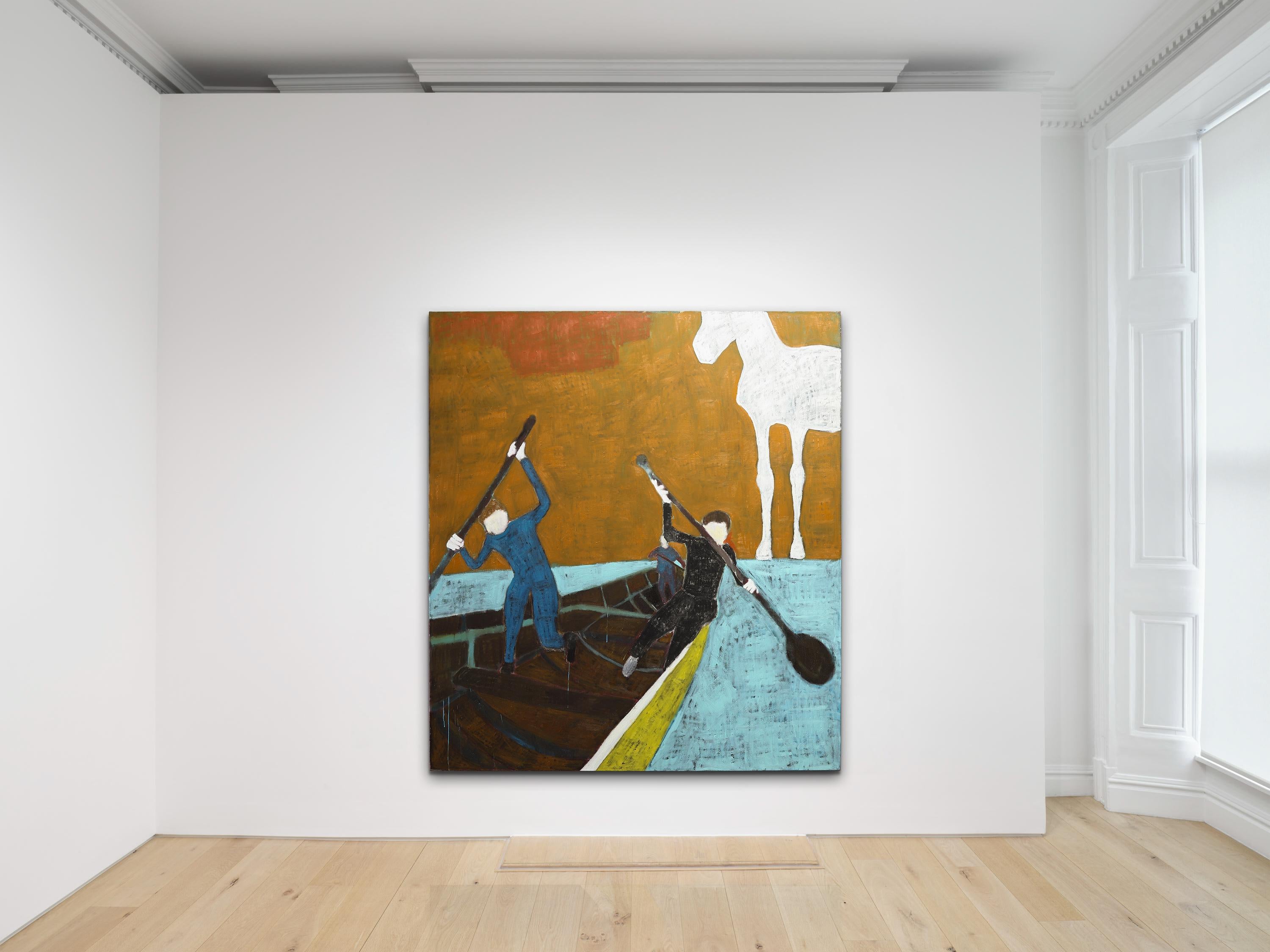Dipinto a olio figurativo contemporaneo di grandi dimensioni su lino belga non trattato - Painting di Rubins J. Spaans