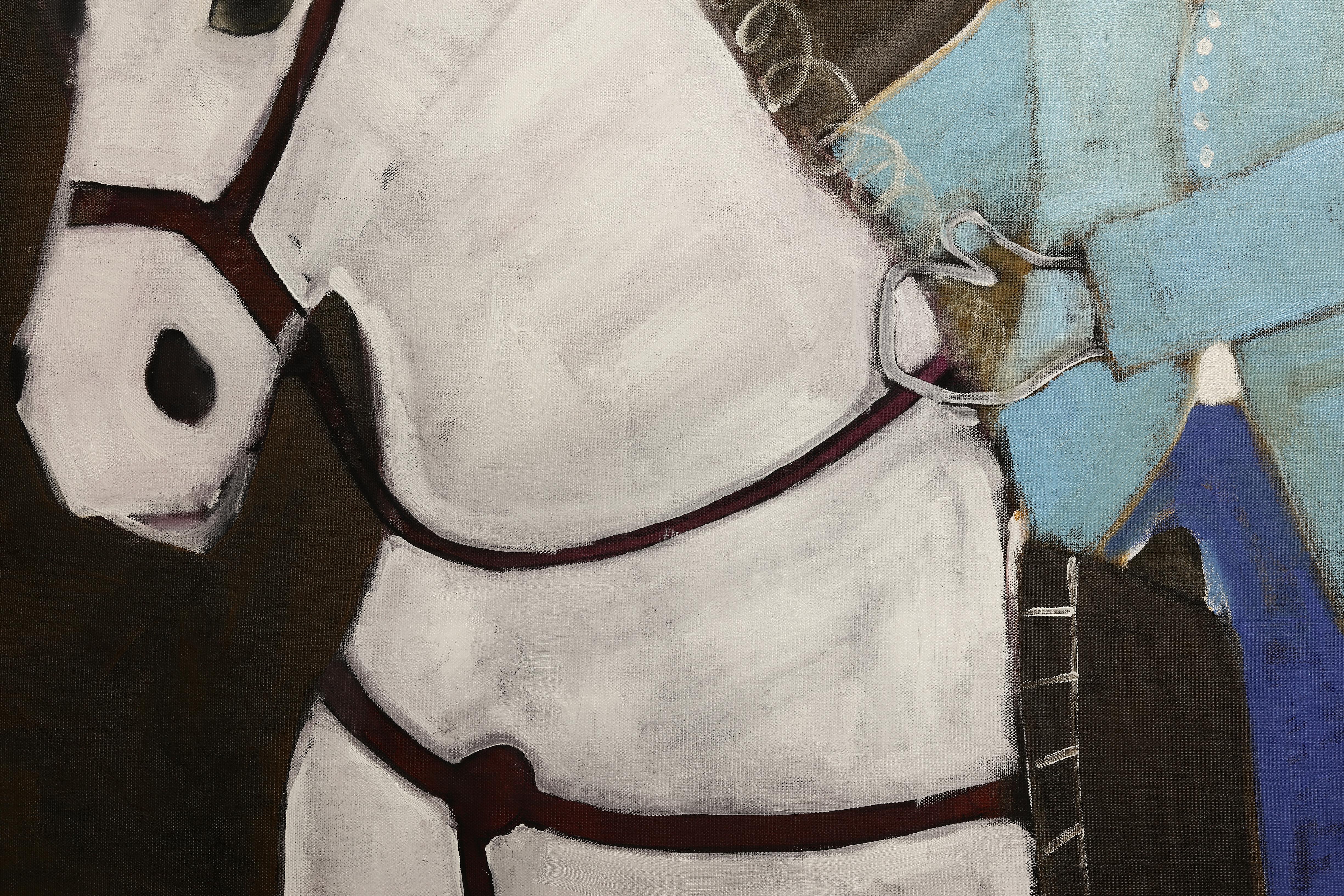 Pittura a olio di cavallo contemporanea di grandi dimensioni. Pittura a olio equestre 200 x 180 cm 1