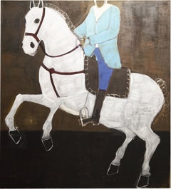 Peinture à l'huile contemporaine d'un grand cheval. Peinture à l'huile équestre 200 x 180 cm