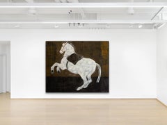 Peinture contemporaine de chevaux de grande taille. Peinture à l'huile figurative sur lin belge